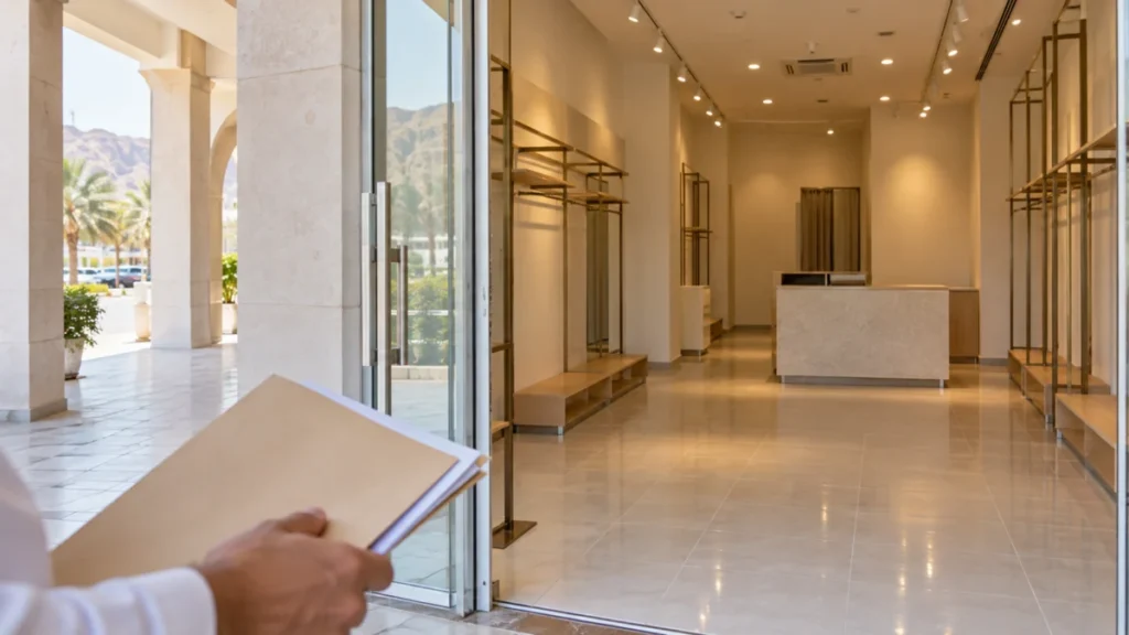 Opening a Clothing Store in Oman: Licensing, Location and Setup 2 An empty retail unit in Muscat inspected before leasing it for a clothing shop